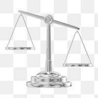Silver justice scale png 3D element, transparent background