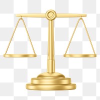 Gold justice scale png 3D element, transparent background