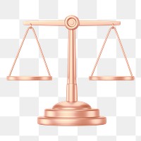 Rose gold justice scale png 3D element, transparent background