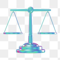 Holographic justice scale png 3D element, transparent background