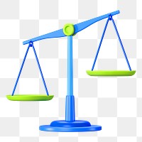 Blue justice scale png 3D element, transparent background