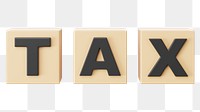 Tax png word, 3D wood block typography, transparent background