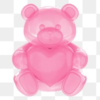 Pink teddy bear png holding heart, 3D illustration on transparent background