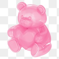 Pink teddy bear png holding heart, 3D illustration on transparent background