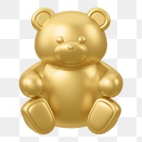 Golden teddy bear png, 3D illustration on transparent background