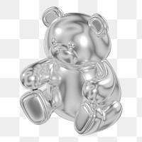 Silver teddy bear png, 3D illustration on transparent background