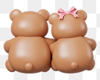 Couple teddy bears png 3D illustration, transparent background