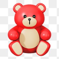 Red teddy bear png, 3D illustration on transparent background