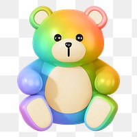 Rainbow teddy bear png, 3D illustration on transparent background