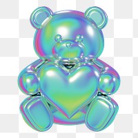 Metallic teddy bear png holding heart, 3D illustration on transparent background