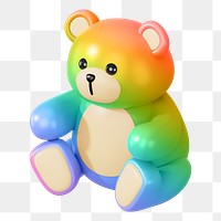 Rainbow teddy bear png, 3D illustration on transparent background