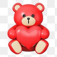 Red teddy bear png holding heart, 3D illustration on transparent background