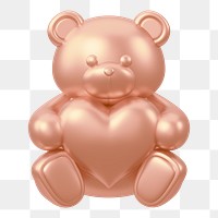 Copper teddy bear png holding heart, 3D illustration on transparent background