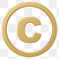 Golden copyright png symbol 3D, transparent background