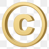 Golden copyright png symbol 3D, transparent background