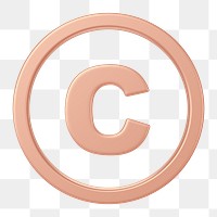 Pink gold copyright png symbol 3D, transparent background