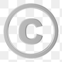 Silver copyright png symbol 3D, transparent background