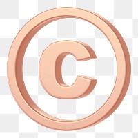 Pink gold copyright png symbol 3D, transparent background