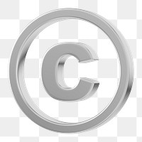 Silver copyright png symbol 3D, transparent background