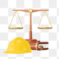 Employment lawyer png remix, 3D scale and helmet illustration, transparent background