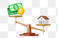 Money & property png weighing on scales, 3D remix, transparent background