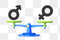 Gender equality png, scale weighing male & female gender symbol, transparent background