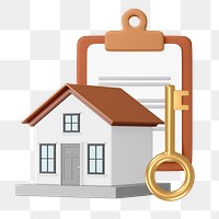 PNG Home buying, 3D house and key remix, transparent background