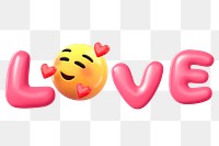 Love word png typography 3D element, transparent background