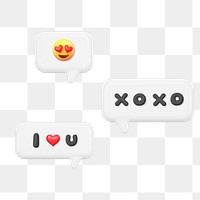 I love you png text, 3D speech bubble, transparent background