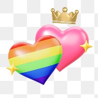 Crowned rainbow heart png, 3D LGBTQ remix, transparent background