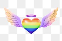 Winged rainbow heart png, 3D LGBTQ remix, transparent background