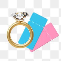 3D diamond ring png, movie tickets, wedding remix, transparent background