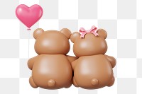 Couple teddy bears png, 3D Valentine's illustration, transparent background