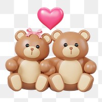 Couple teddy bears png, 3D Valentine's illustration, transparent background