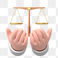 Hands png holding justice scale, 3D law remix, transparent background