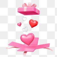 Open Valentine's png gift box, 3D celebration remix, transparent background