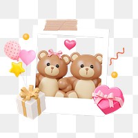 Couple teddy bears png, birthday celebration, 3D illustration, transparent background