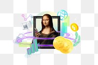 Mona Lisa png holding smartphone, cryptocurrency 3D design, transparent background. Remixed by rawpixel.