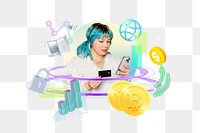 Woman  png using credit card, cryptocurrency 3D remix, transparent background