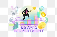 Crypto investment png word, business remix in neon design