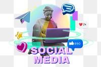 Social media png word, digital remix in neon design