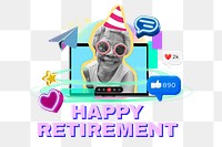 Happy retirement png word, digital remix in neon design