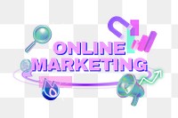 Online marketing png word, digital remix in neon design