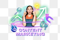 Content marketing png word, digital remix in neon design