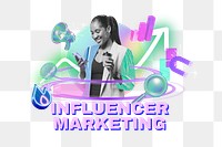 Influencer marketing png word, digital remix in neon design