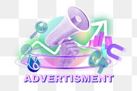 Advertisement png word, digital remix in neon design