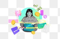 Shopaholic woman png, digital finance remix, transparent background