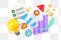 3D startup launch png collage remix element, transparent background