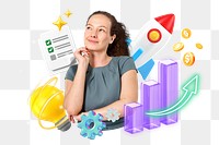 Female startup png collage remix element, transparent background