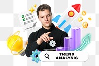 Trend analysis png word element, 3d remix, transparent background